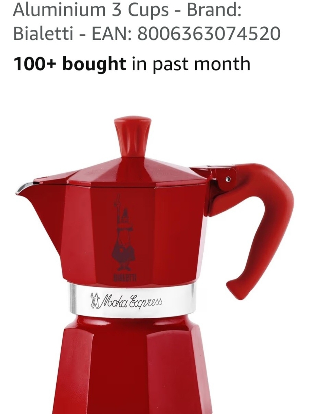 New Red Bialetti Moka Express 3-Cup Stovetop Espresso Maker